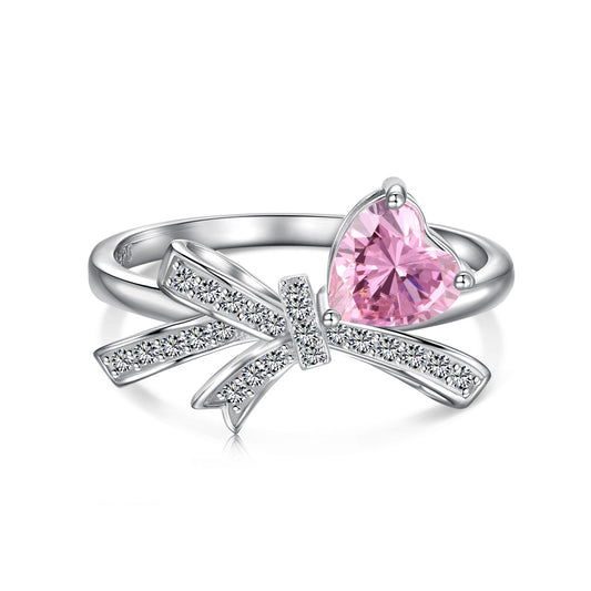 Pink Stone Heart Silver Ring