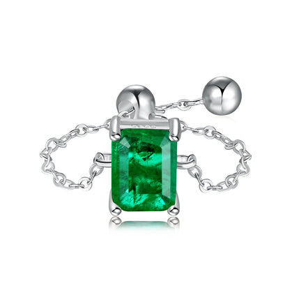 Green Stone Adjustable Chain Sterling Silver Ring