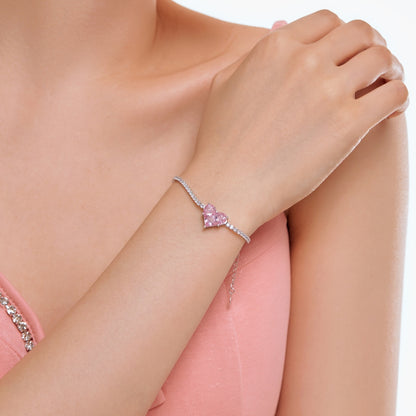 Silver Bracelet featuring Zirconia and a Pink Heart