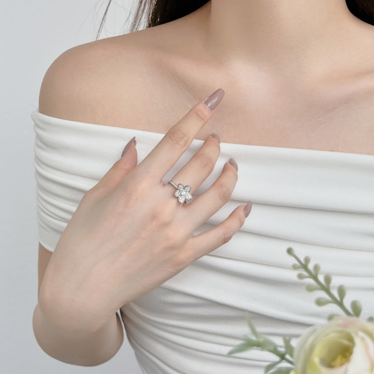 925 Sterling Silber Zirkonia Blumenring
