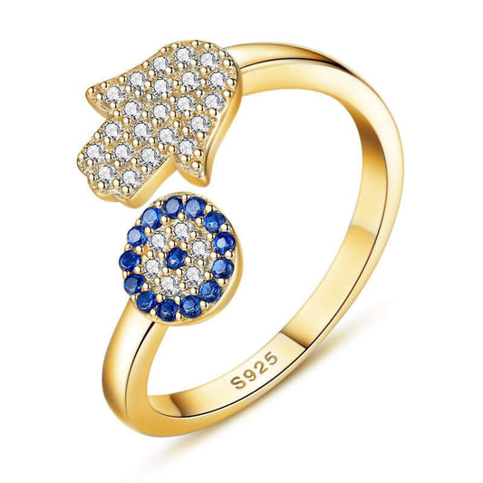 18K Gold-Plated Turkish Nazar Sterling Silver Ring