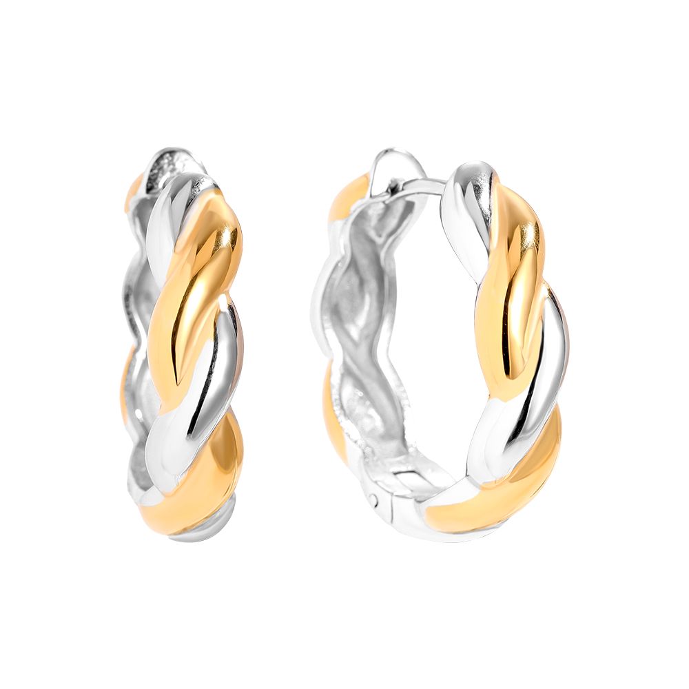 Gold & Silver Twist Hoop Stainless Steel Earrings