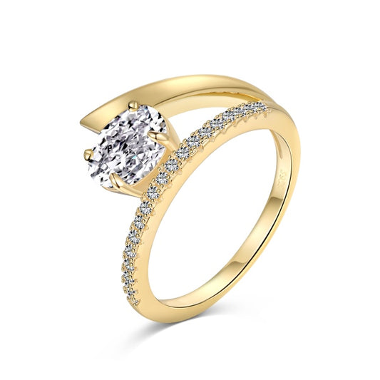 Gold-Plated Zirconia Silver Ring