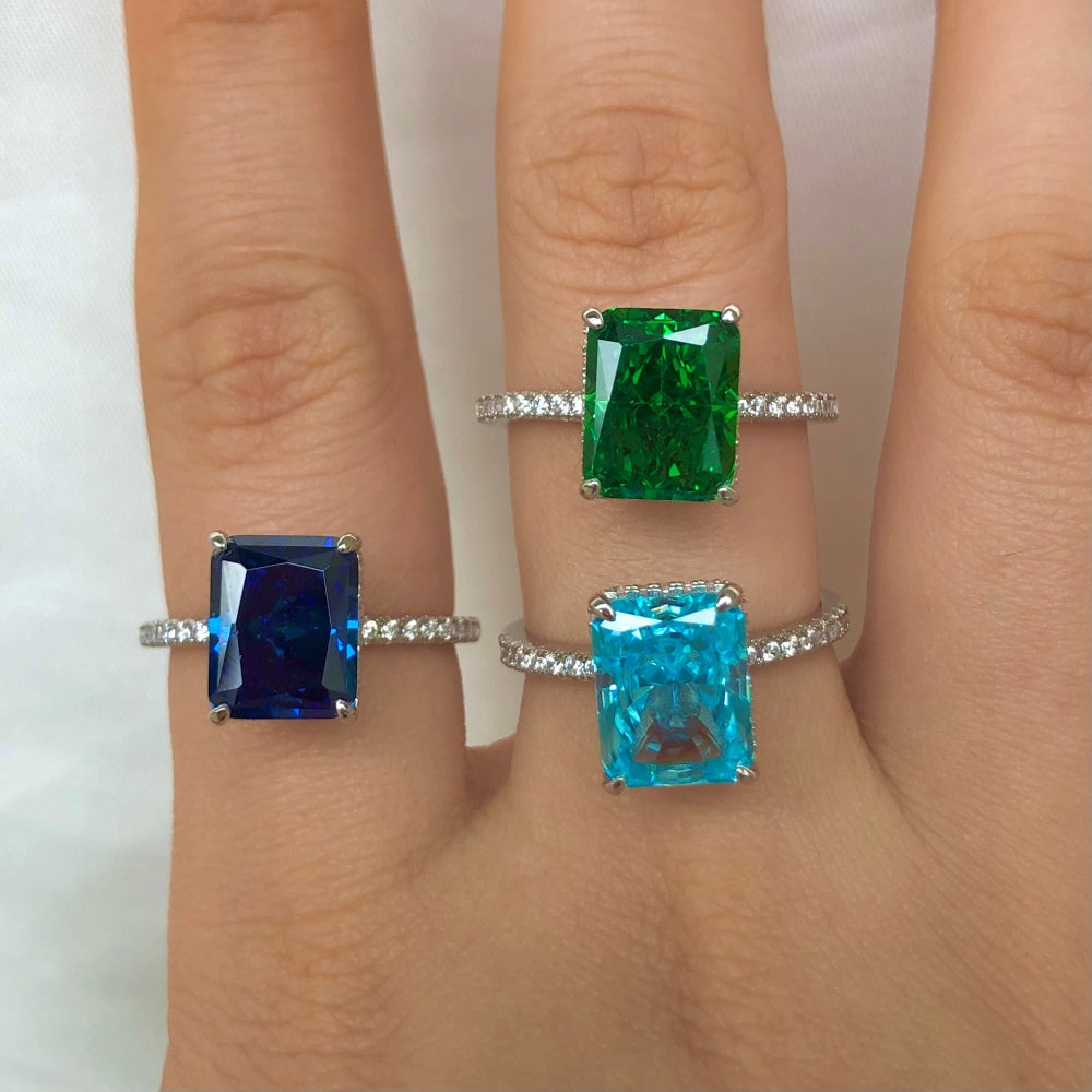 Tektaş Safir Renkli Zirkonyum Gümüş Yüzük