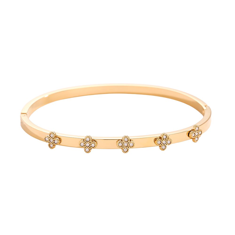 Diamond Lucky Flower Stainless Steel Bangle