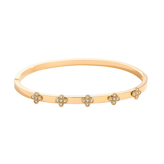 Diamond Lucky Flower Stainless Steel Bangle